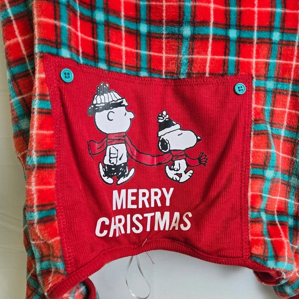 Peanuts Plaid Christmas Pet Dog Pajamas Large Length 17.5-18.5